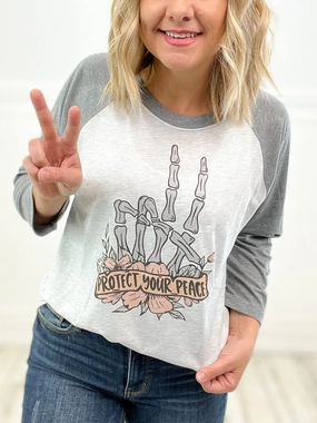 Protect Your Peace Long Sleeve Graphic Tee MultiFunctional Pocket Placement High Collar Design