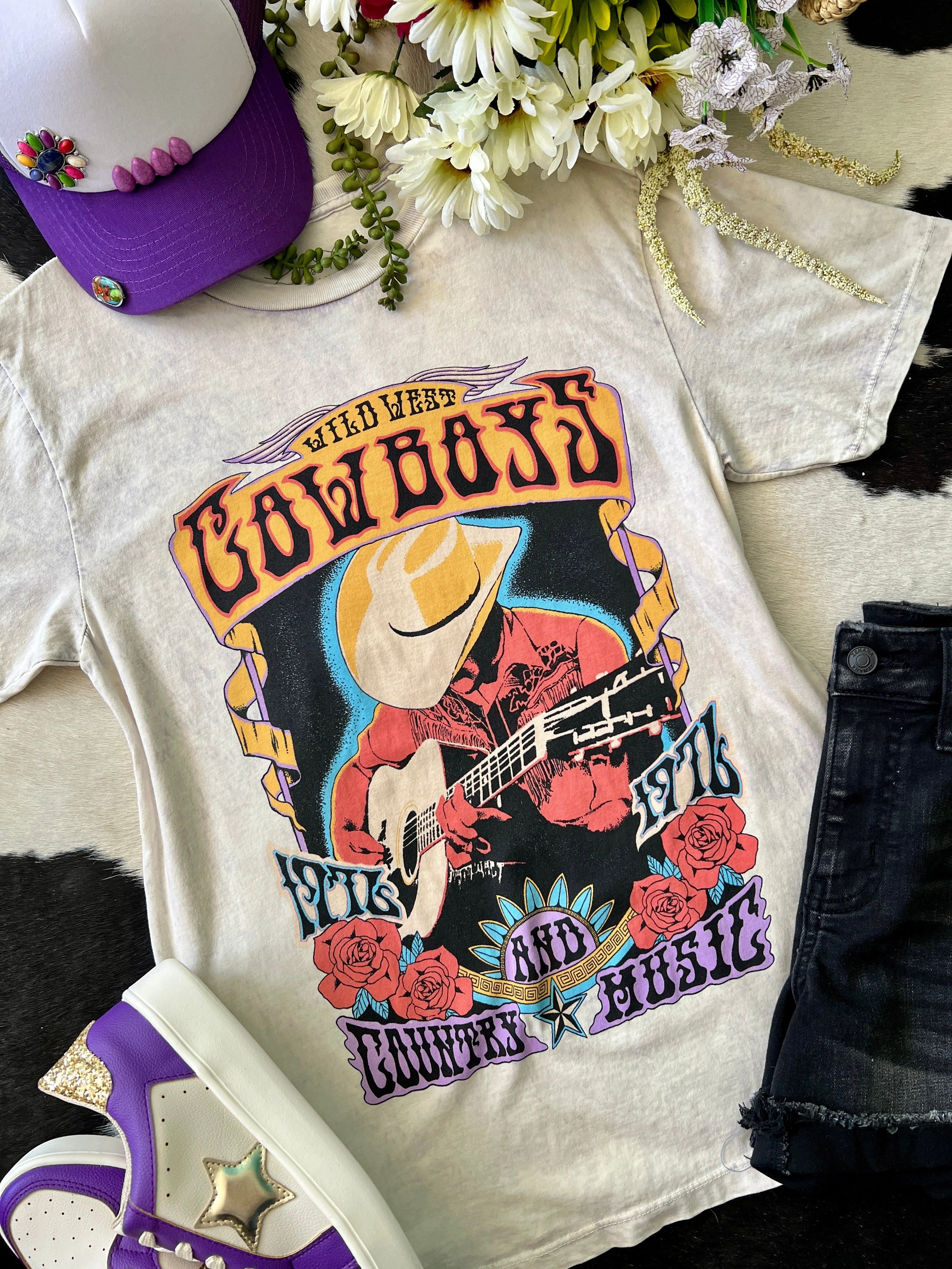 Purple Hue Mineral Washed Cowboys Music Tee QuickRelease Closures