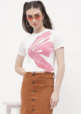 YarnDyeStripe Madame Graphic Print Off-White Ribbed T-Shirt