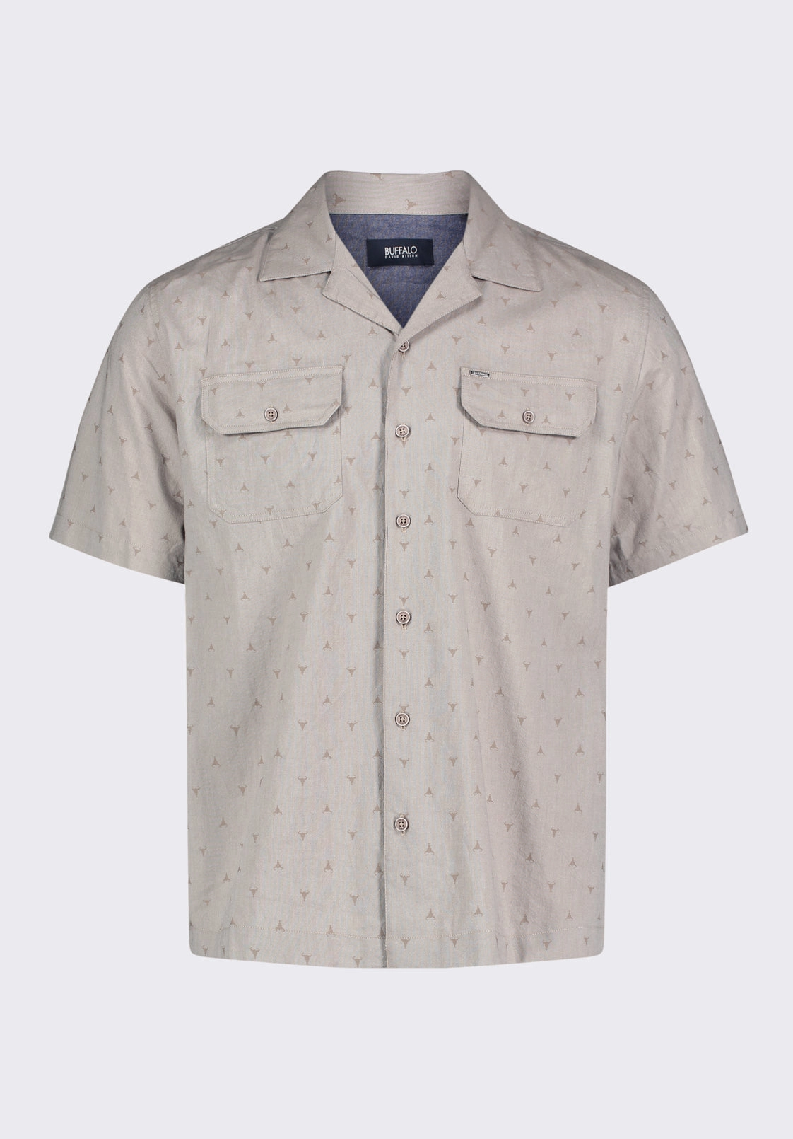 Two Tone Stitching Casual Wear Salaman Men's Short-Sleeve Patterned Shirt with Chest Pockets, Tuffet Beige - BM24552