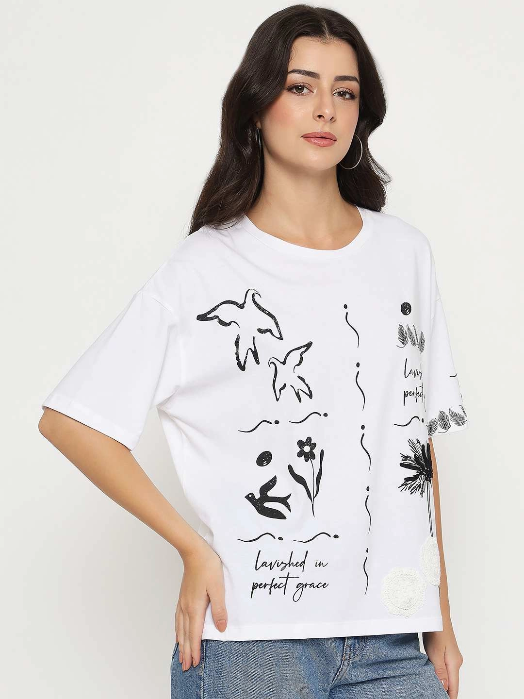 Madame Graphic Print Cotton White T-shirt anti static coating