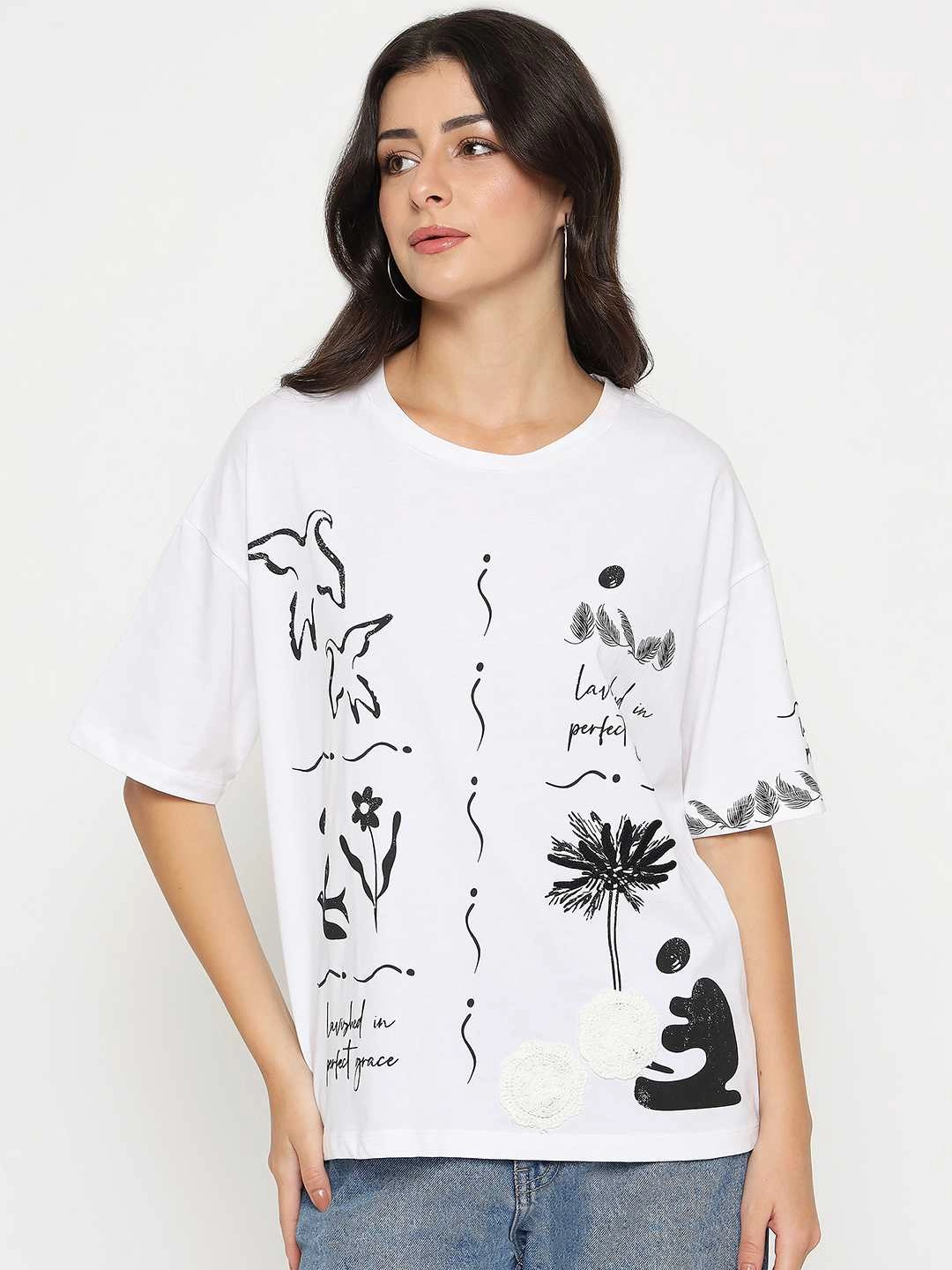Madame Graphic Print Cotton White T-shirt Eco friendly materials