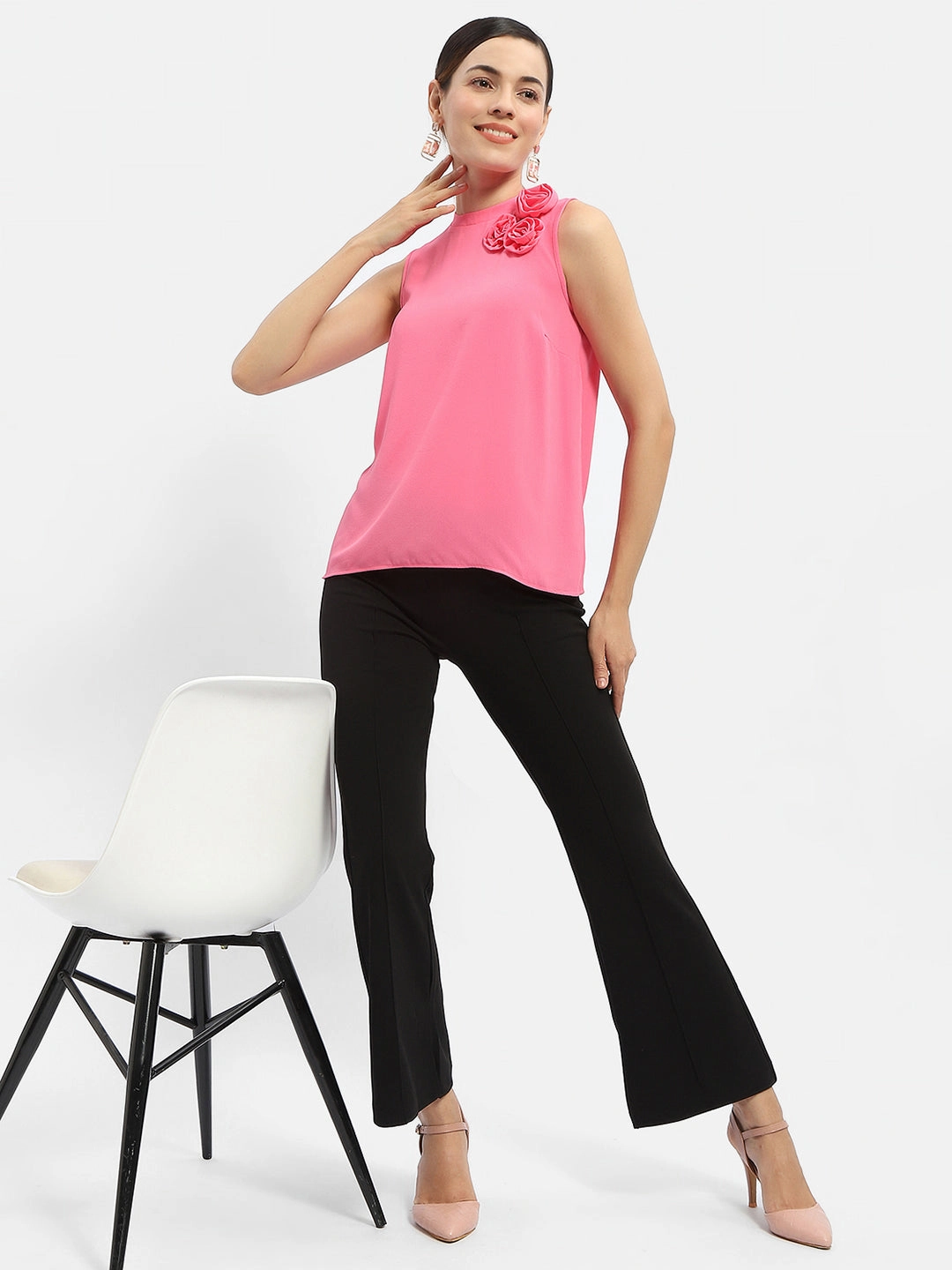 Madame Applique Adorned Fuschia Pink Shimmer Top Sporty Top MoistureManagementSystem