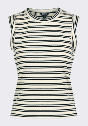 Elayne Women??s Striped Sleeveless Top, Marshmallow & Black - KT0180P Layered Hem Reinforcement