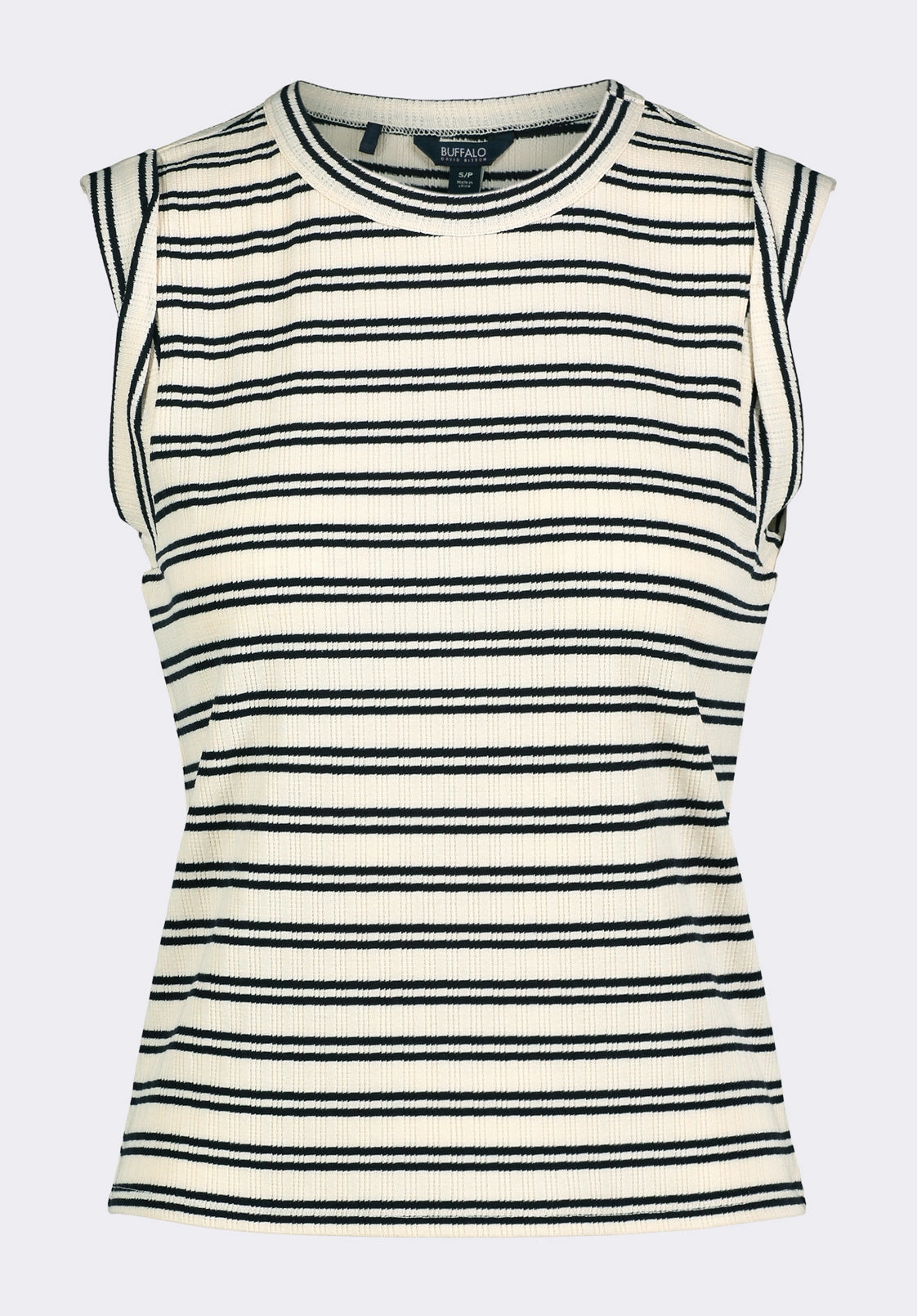 ColorfastMaterial Elayne Women??s Striped Sleeveless Top, Marshmallow & Black - KT0180P