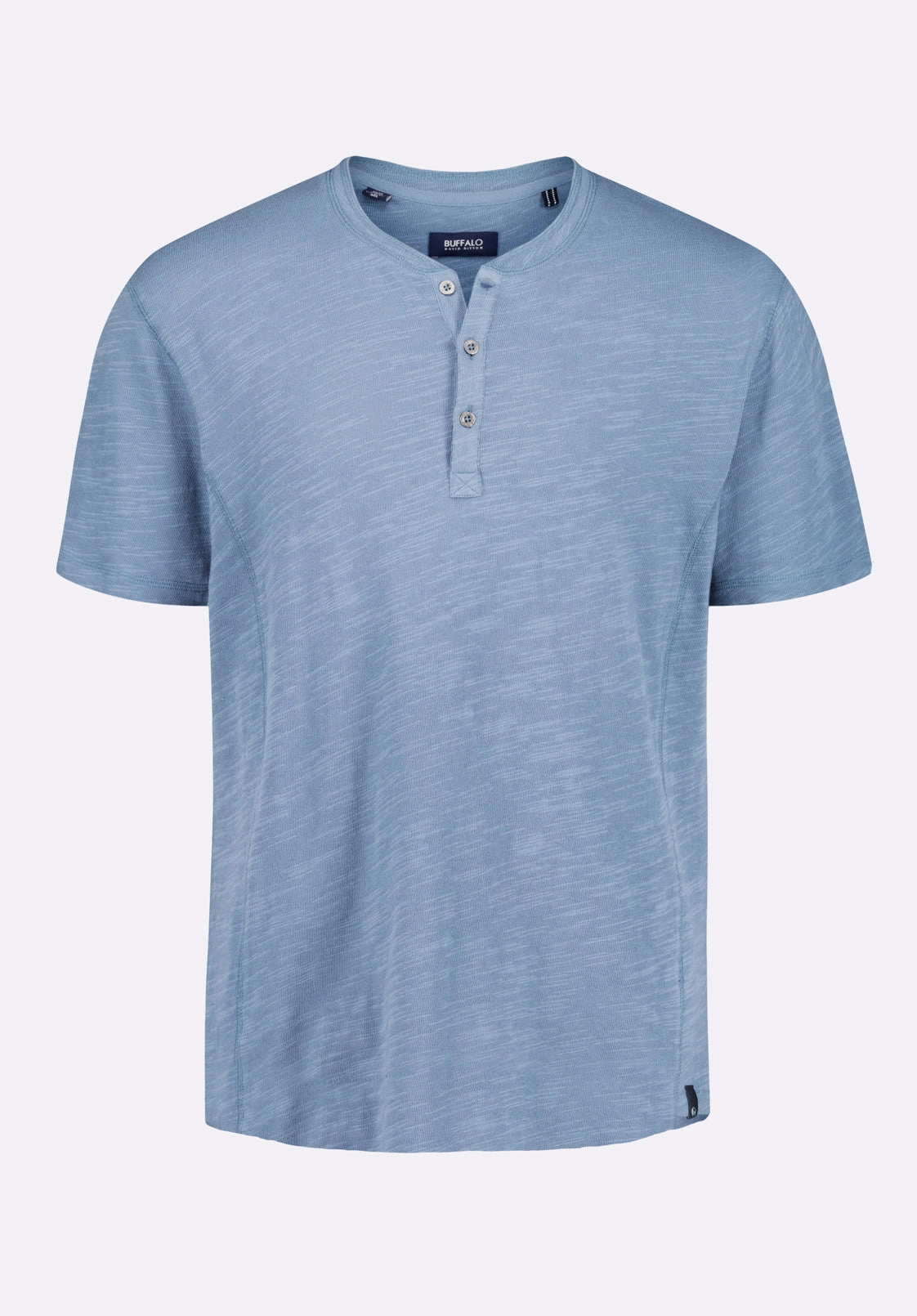 Kandido Men's Short Sleeve Slub Jersey Relaxed Henley Top, Mirage Blue - BM24605 Curved Hem Design summer top