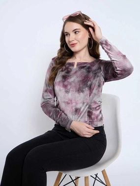 Quick Release Fasteners FadeResistant Treatment Madame Square Keyhole Neck Abstract Print Plum Top