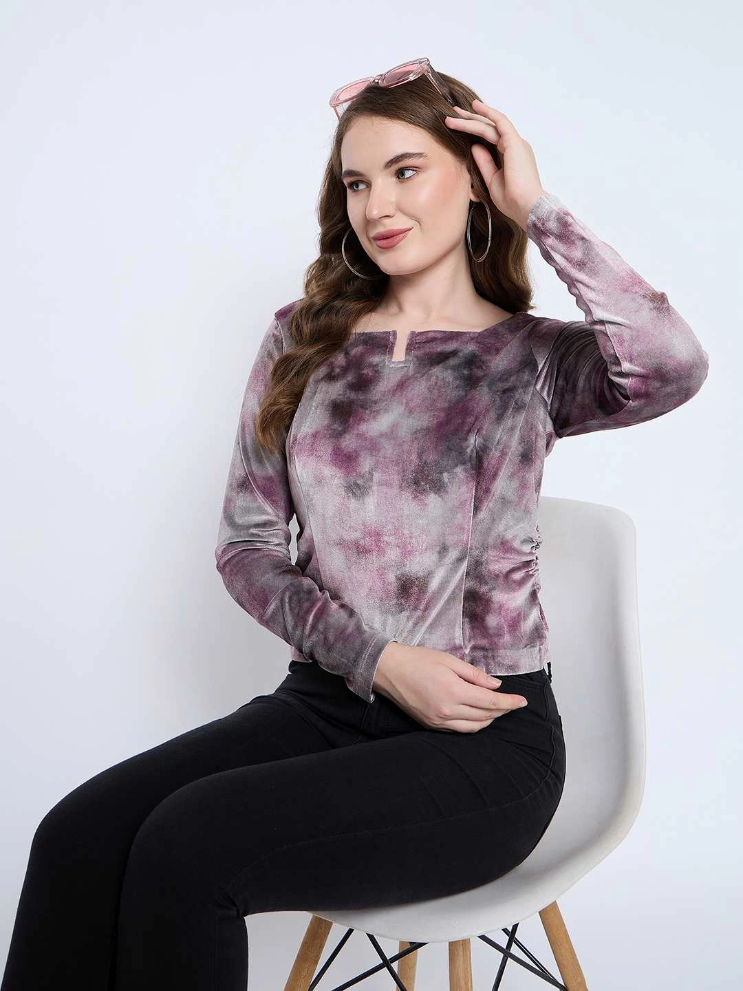 Quick Release Fasteners FadeResistant Treatment Madame Square Keyhole Neck Abstract Print Plum Top