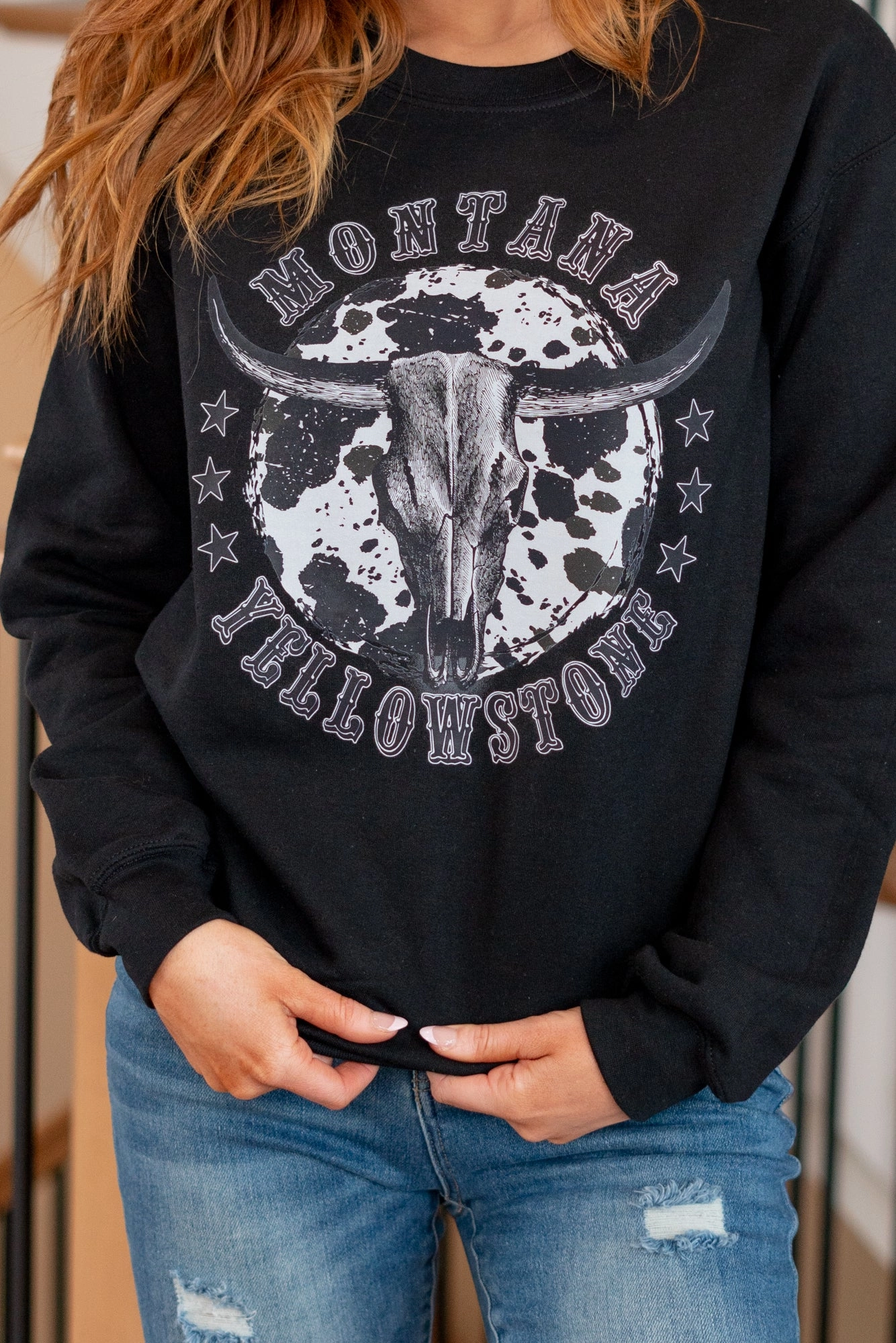 Yellowstone Montana Graphic Pull Over Sweater - Black Modern Casual Casual Comfort Look