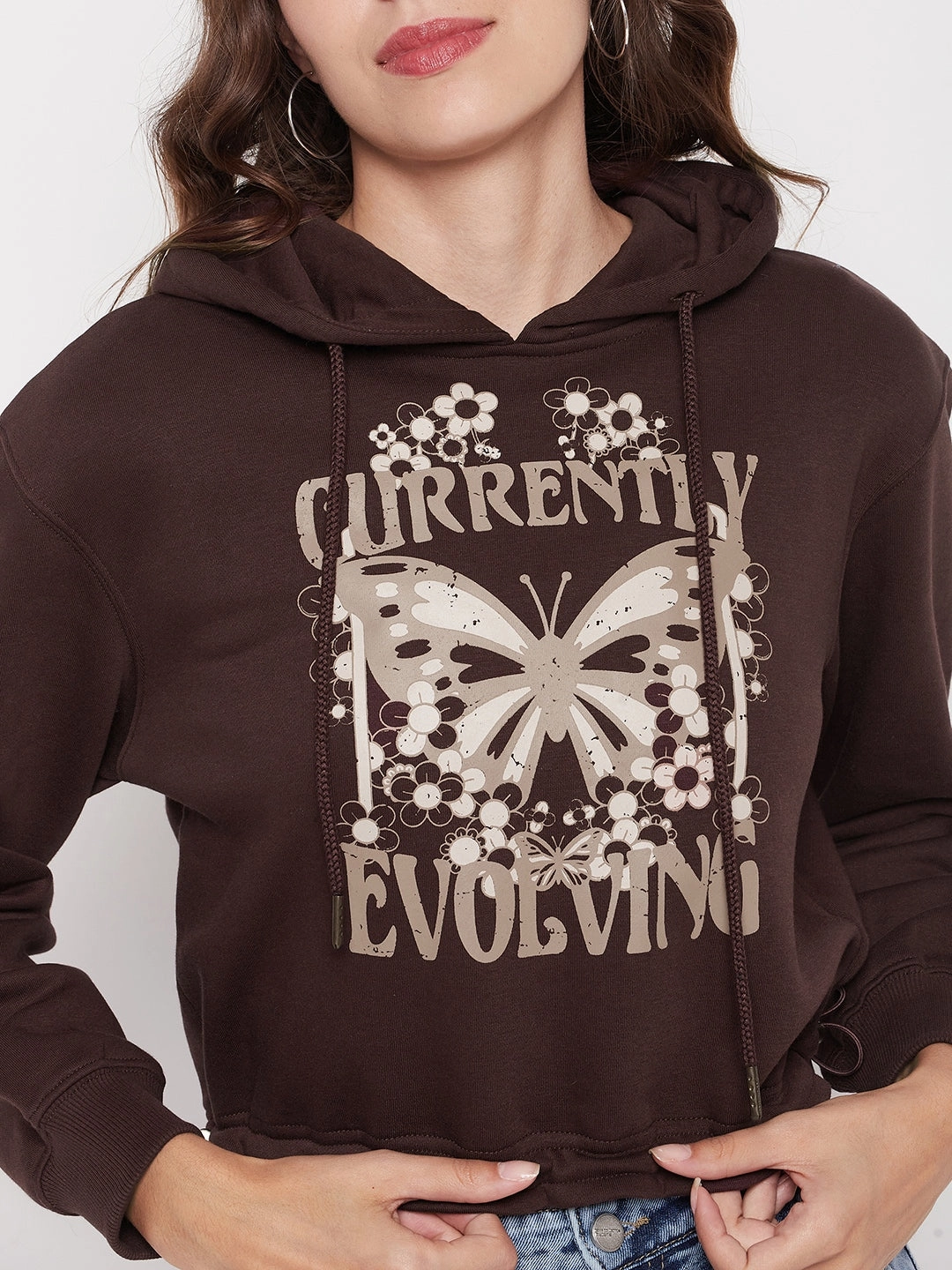 Madame Printed Coffee Brown Crop Sweatshirt Fresh Bold suitable for cycling