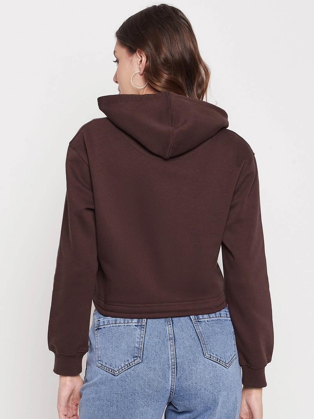 Madame Printed Coffee Brown Crop Sweatshirt Sports Style Durable Build