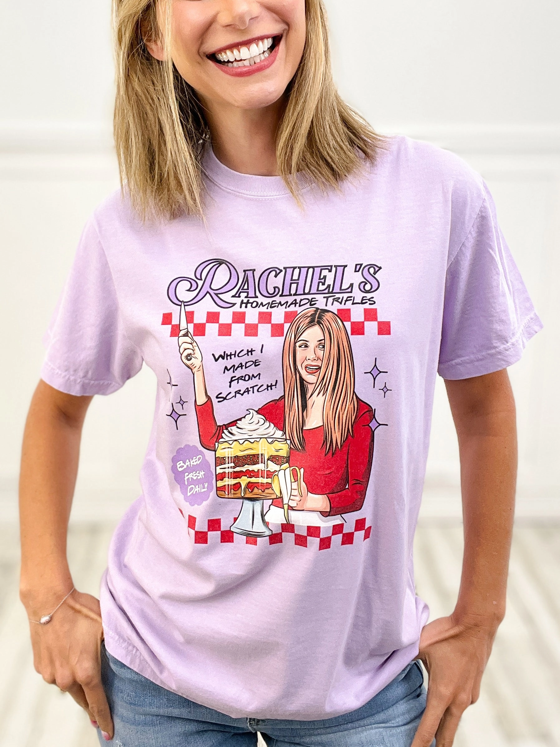 Rachel's Homemade Trifles Friends Thanksgiving Graphic Tee Relaxed Crew Neck Opening Convertible Sleeve Adaptation