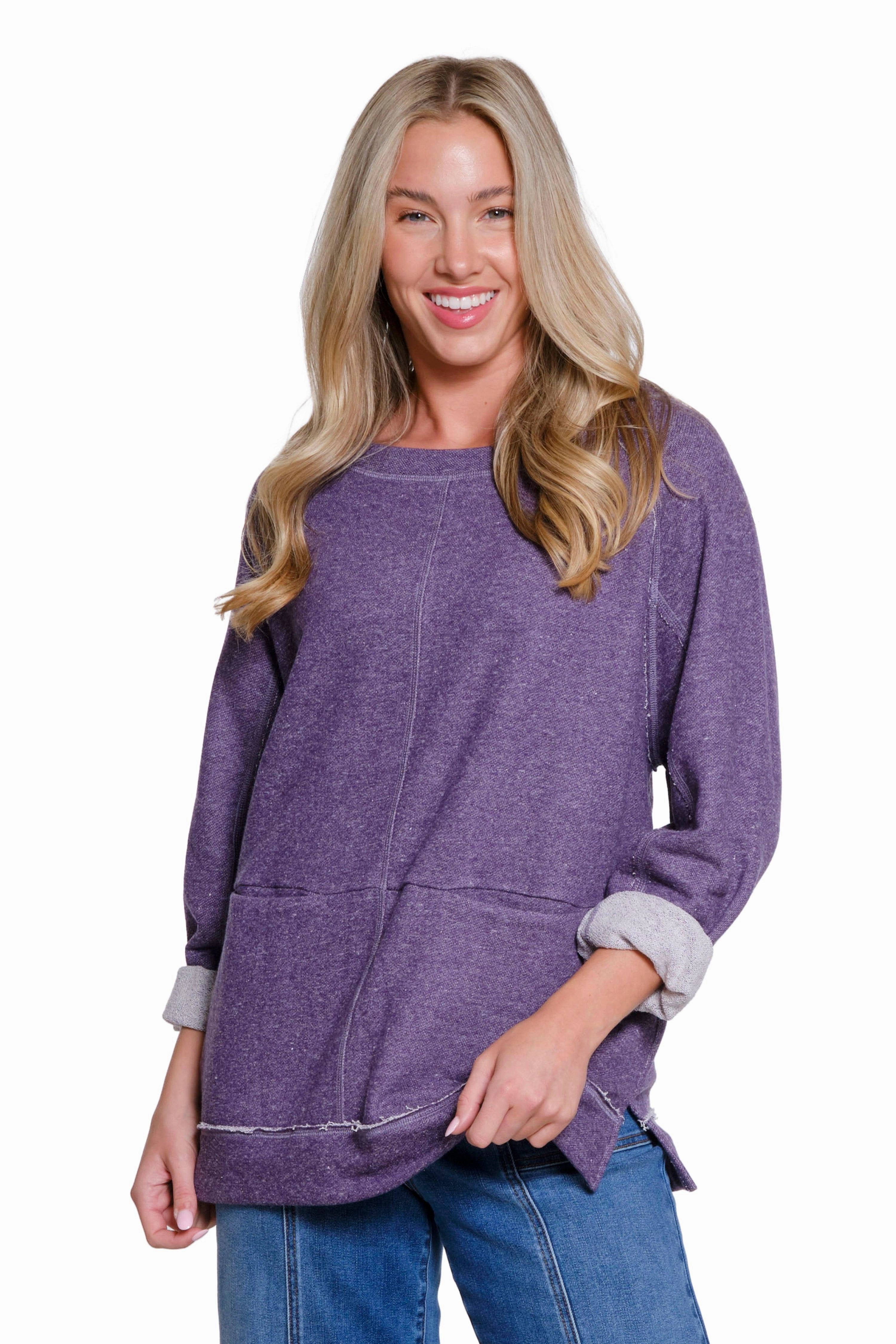 LowMaintenance Raglan Sleeve Knit Top - Dark Purple