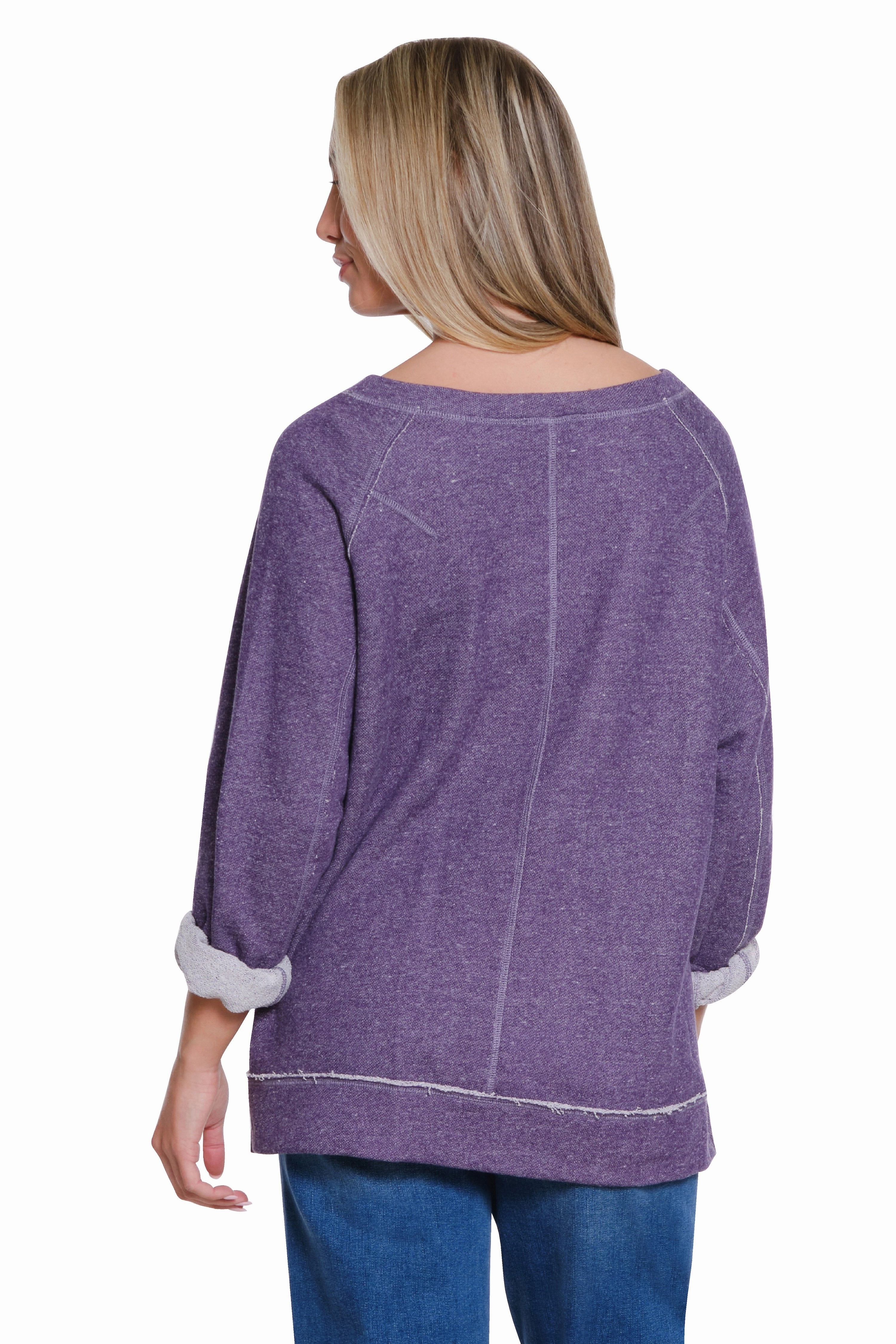 Raglan Sleeve Knit Top - Dark Purple Soft Cotton Blend
