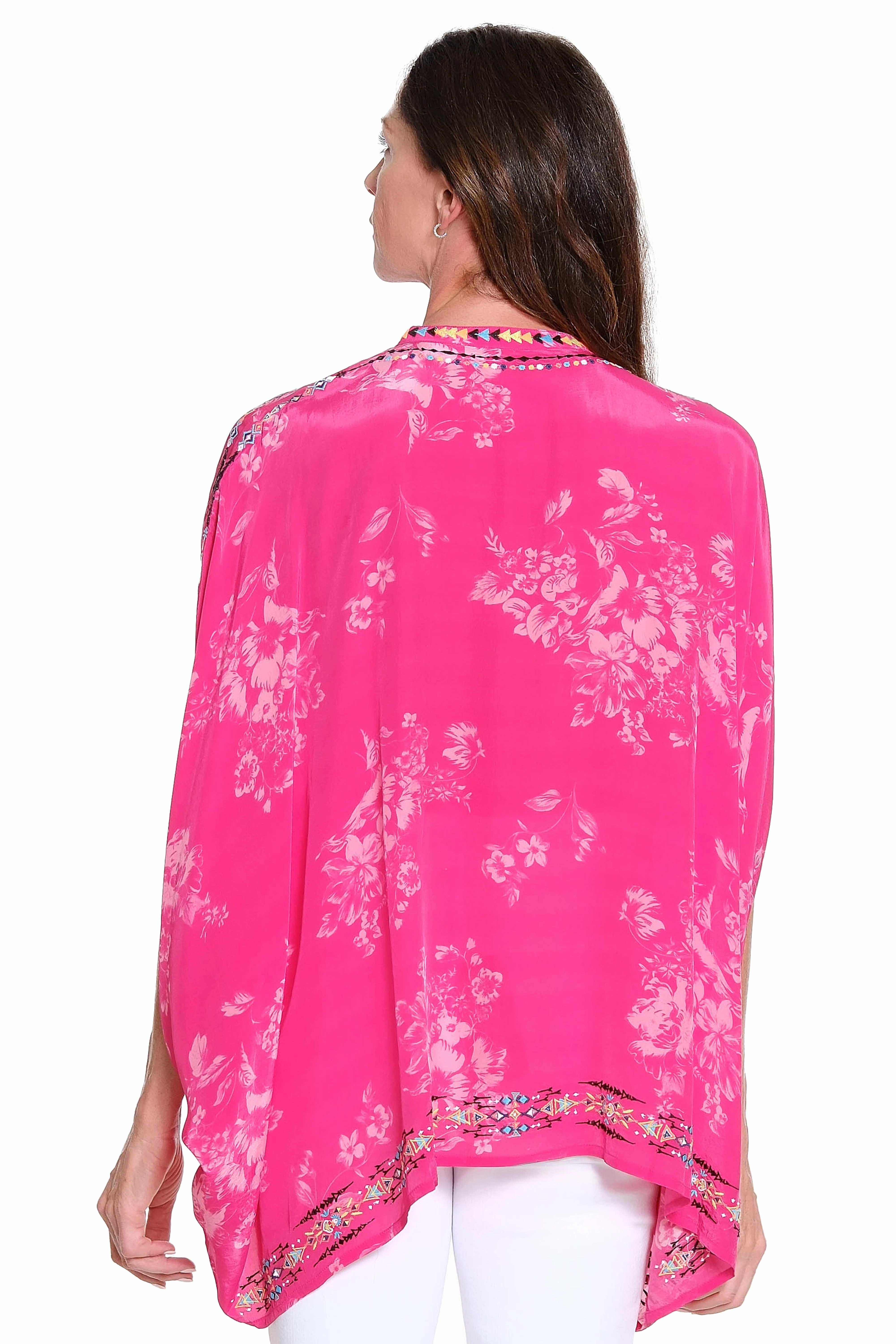 Printed Poncho with Embroidery ?C Bright Pink Reflective Safety Trim Wear Resistant Fabric