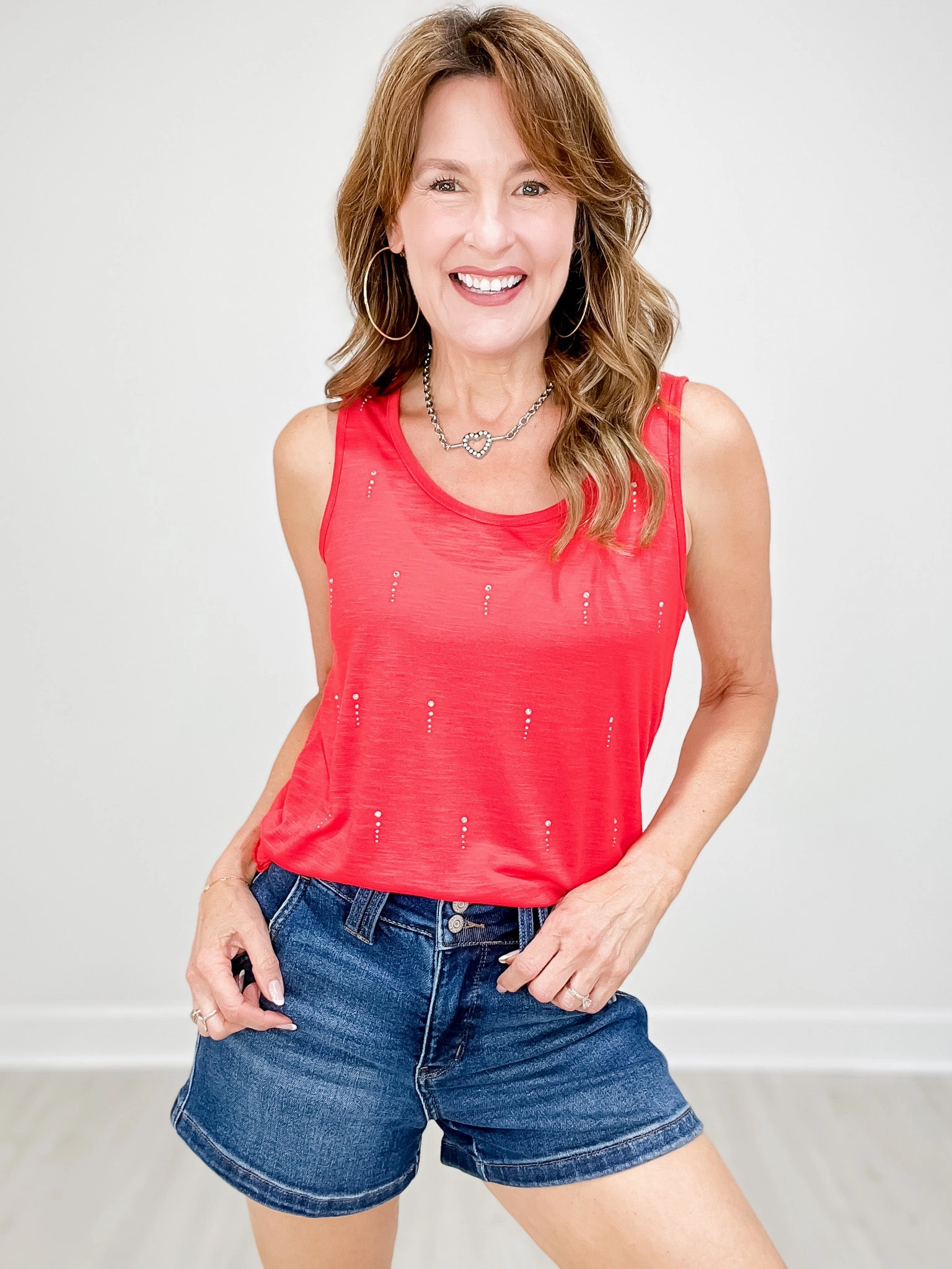 Rain Drop Rhinestone Knit Tank Top Stay Cool Technology StretchFit