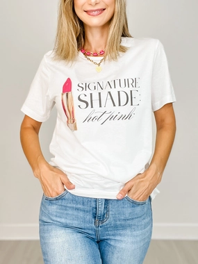 Signature Shades: Hot Pink Lipstick Graphic Tee Overlock Edging UniversalFit