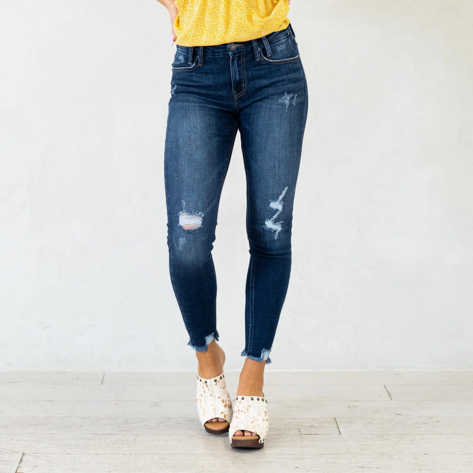 All Round Wear KanCan Fiora Mid Rise Ankle Skinny Jeans Dark Blue Wash