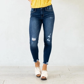 All Round Wear KanCan Fiora Mid Rise Ankle Skinny Jeans Dark Blue Wash