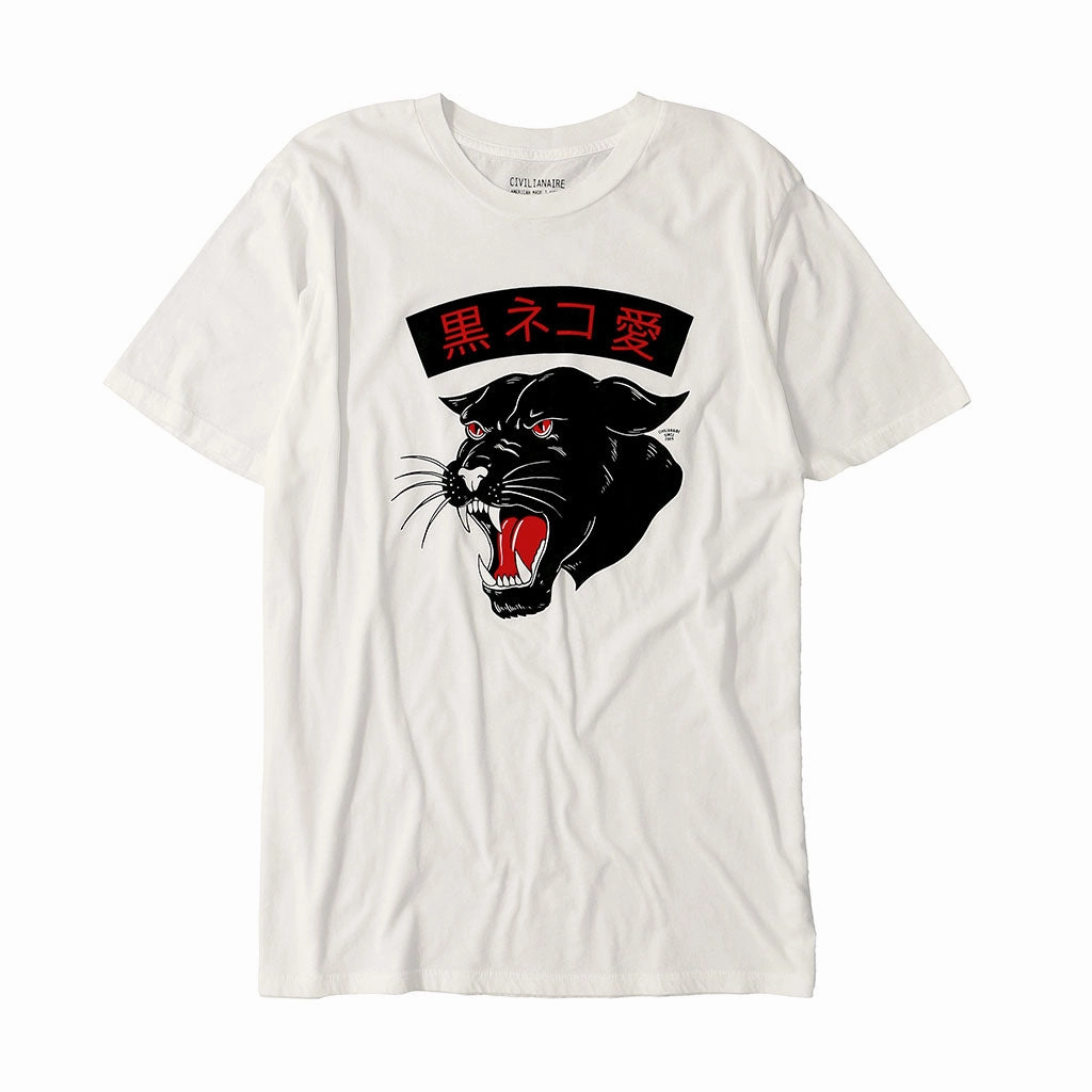 "MAJESTIC PANTHER" TEE - White Layered Hemline Curved Hem Design