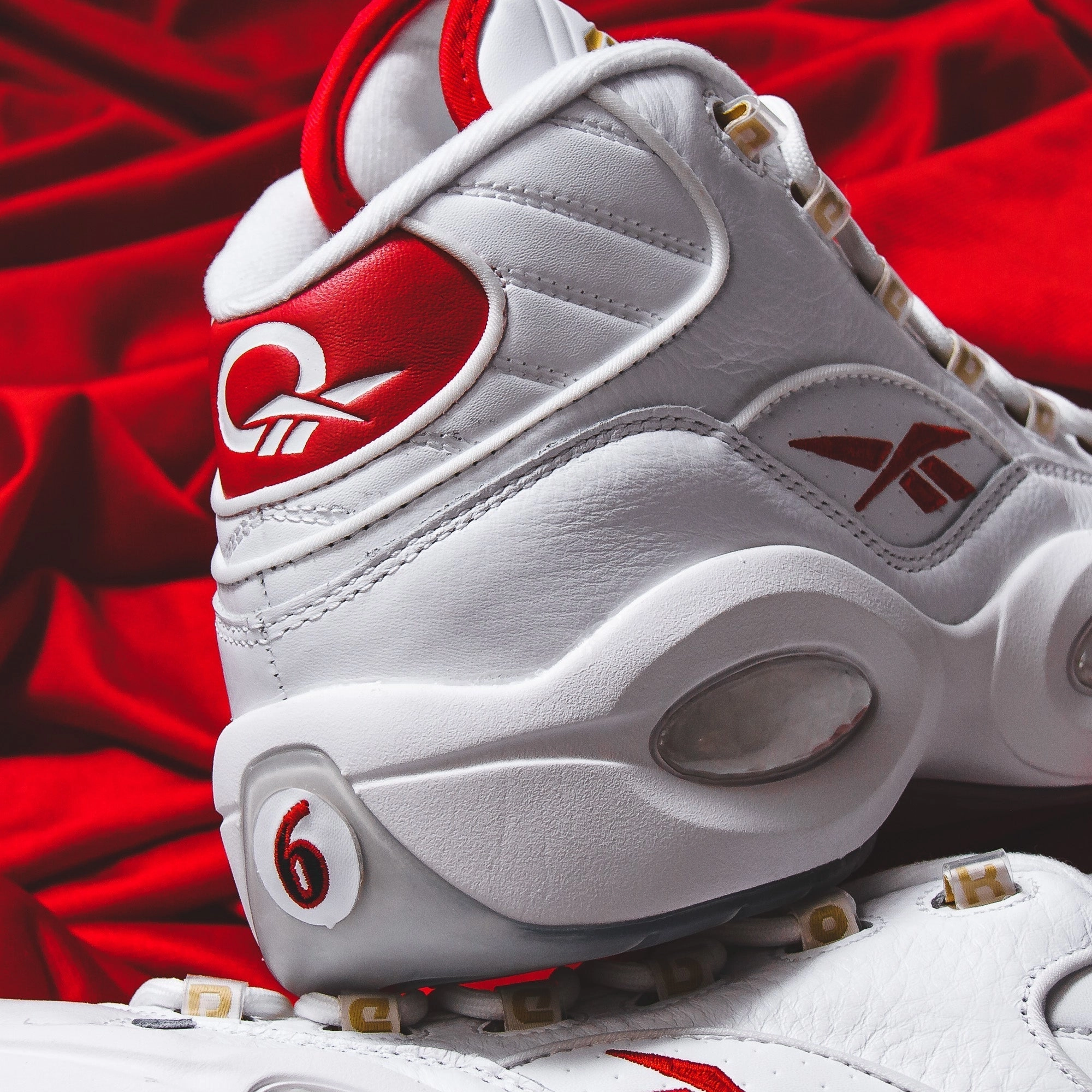 Adaptive Tension Zones Sneaker Storage Reebok Classics Basketball Men Question Mid Allen Iverson Dr J #6 White Red GX0230