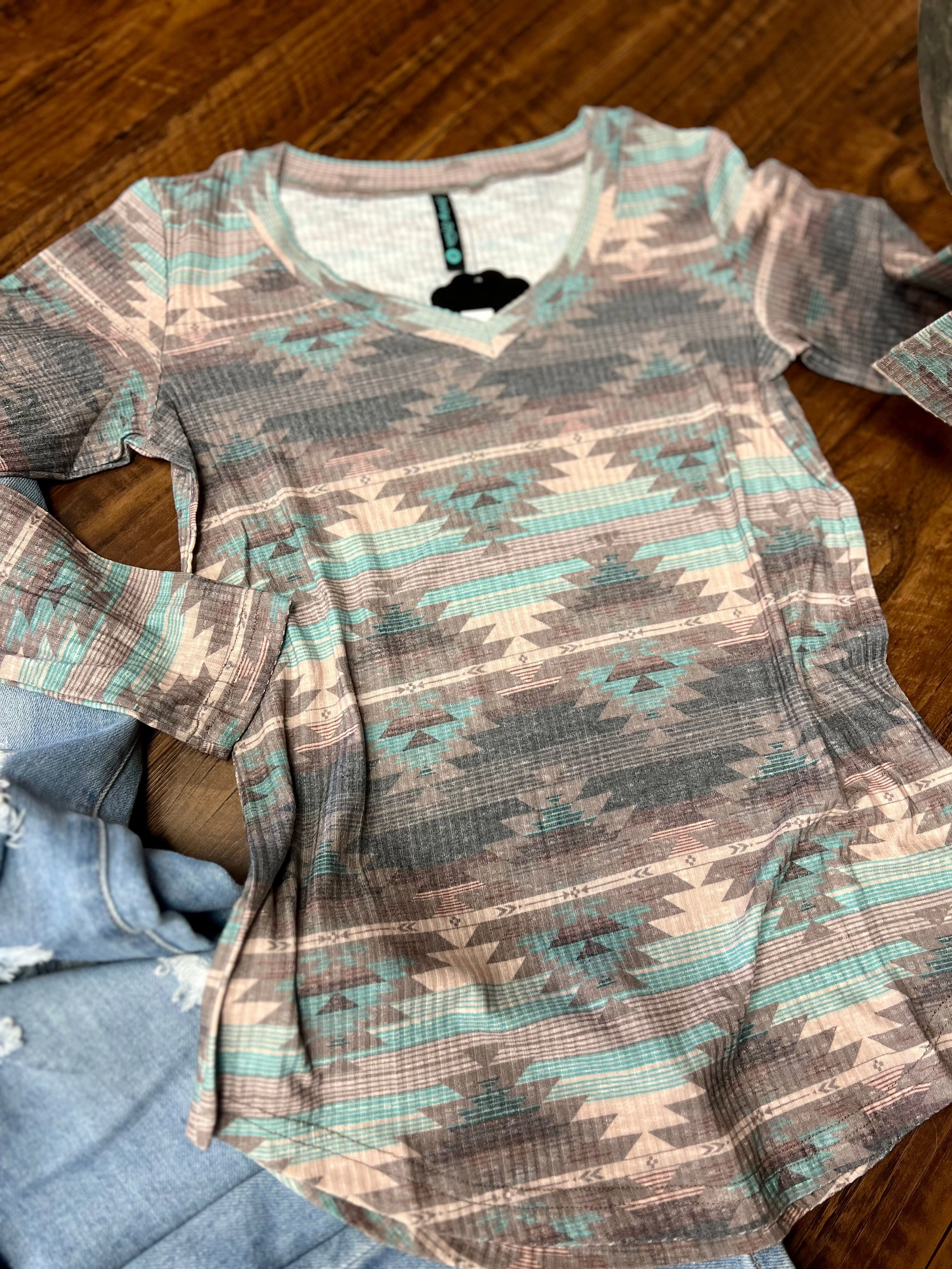 Burned Out Aztec Top* BondedHemline SeamlessSidePanels