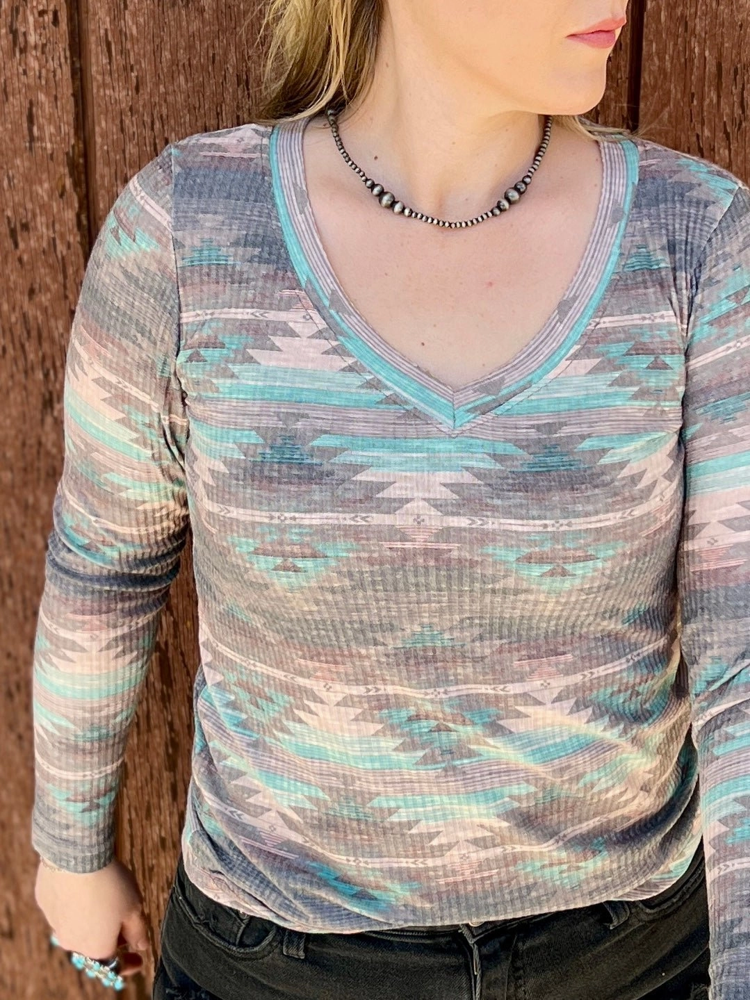 Burned Out Aztec Top* Midweight Four Way Stretch Hidden Pocket Design
