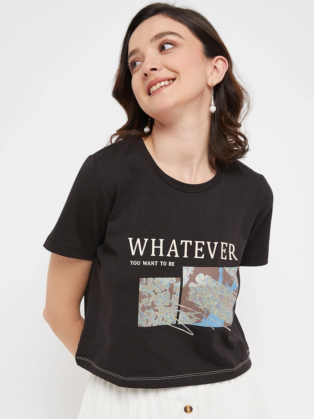 Water resistant coating Light Reflective Printing Madame Black Typography Cotton T-Shirt