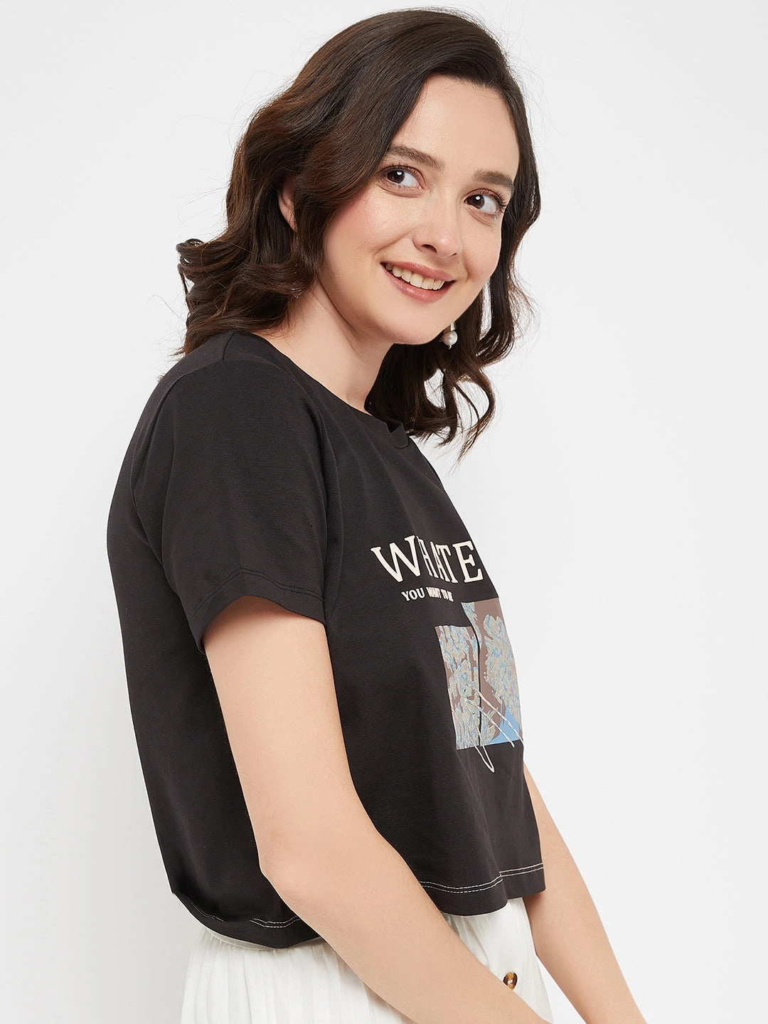 Madame Black Typography Cotton T-Shirt TailoredCut