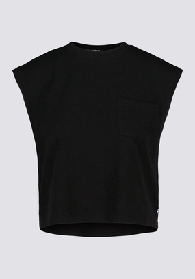 QuickDry Texture Amandine Women's Cap-Sleeve Crop Top, Black - KT0196P