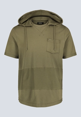 Katoni Men's Short-Sleeve Hooded T-Shirt, Burnt Olive - BM24524 Breathable mesh panel Bamboo Derived Material
