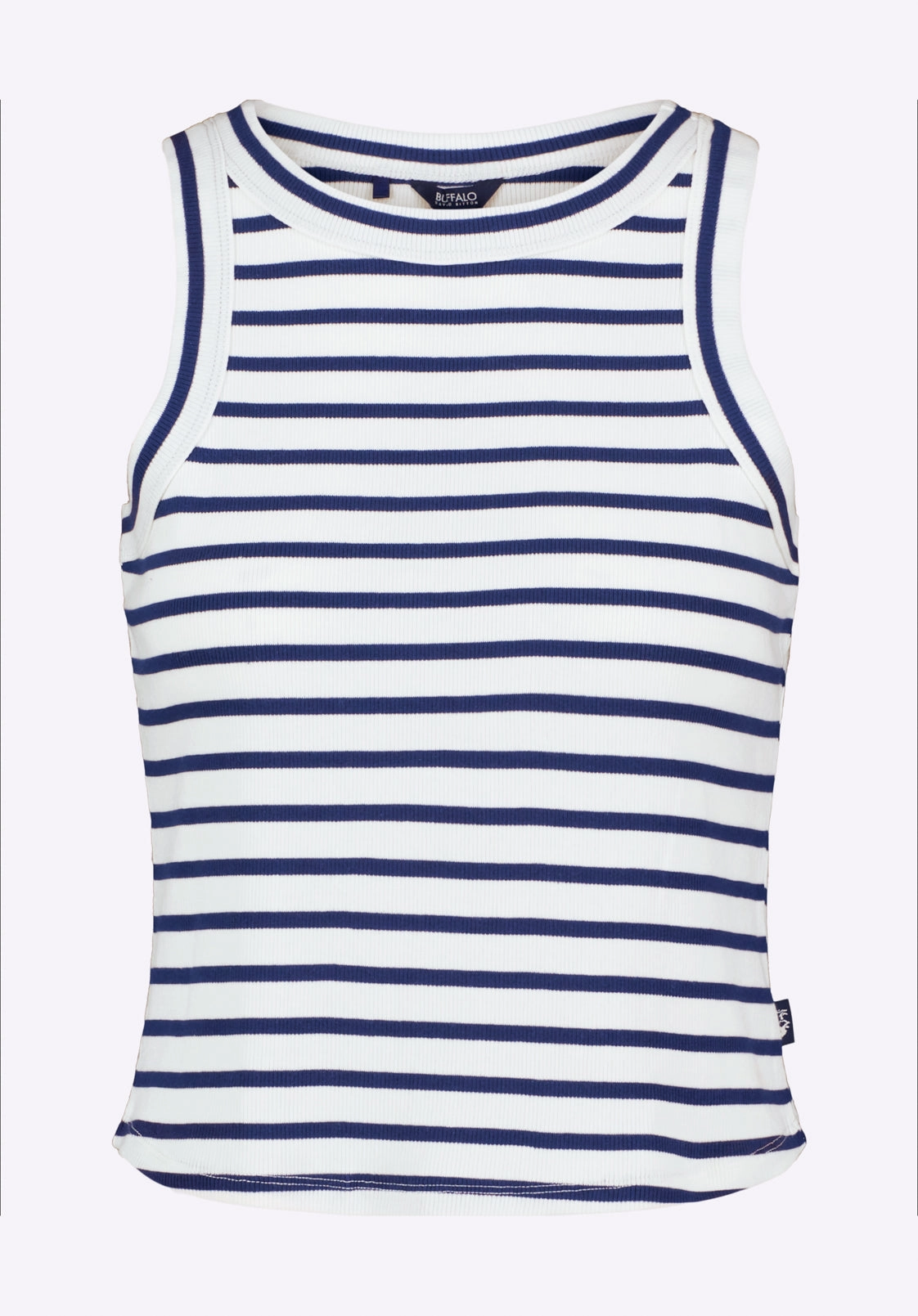 Regine Women's Ribbed Striped Tank Top, White & Navy - KT0175P Tailored Placket