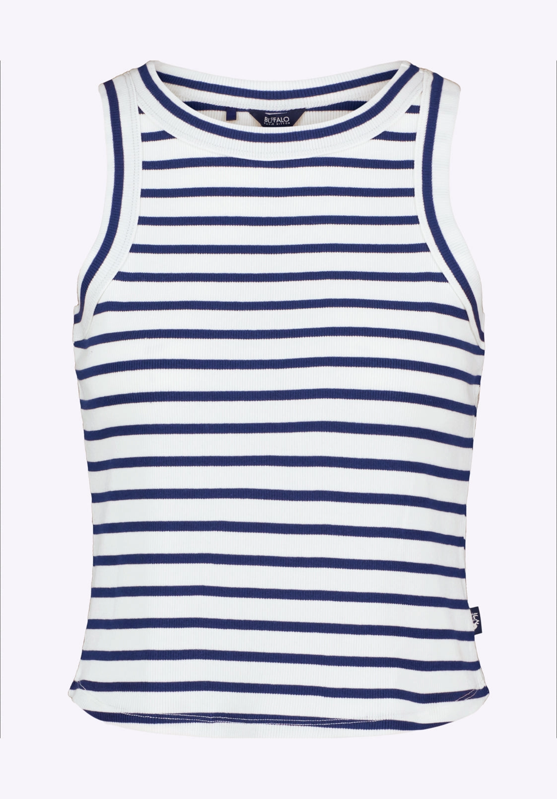 NonToxic Certification FrictionResistantEdges Regine Women's Ribbed Striped Tank Top, White & Navy - KT0175P