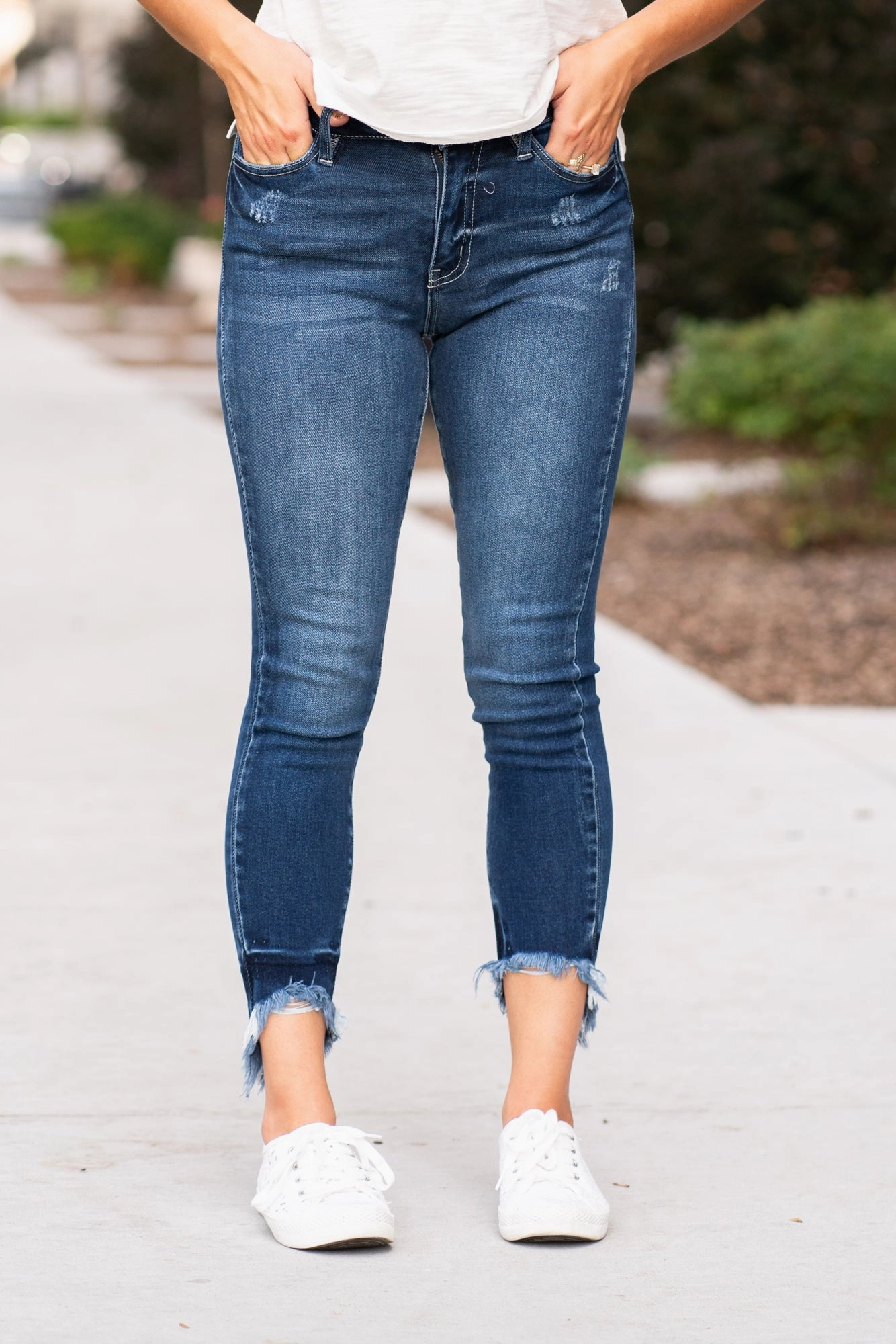 fade resistant color Breckenridge High Rise Fray Hem Skinny