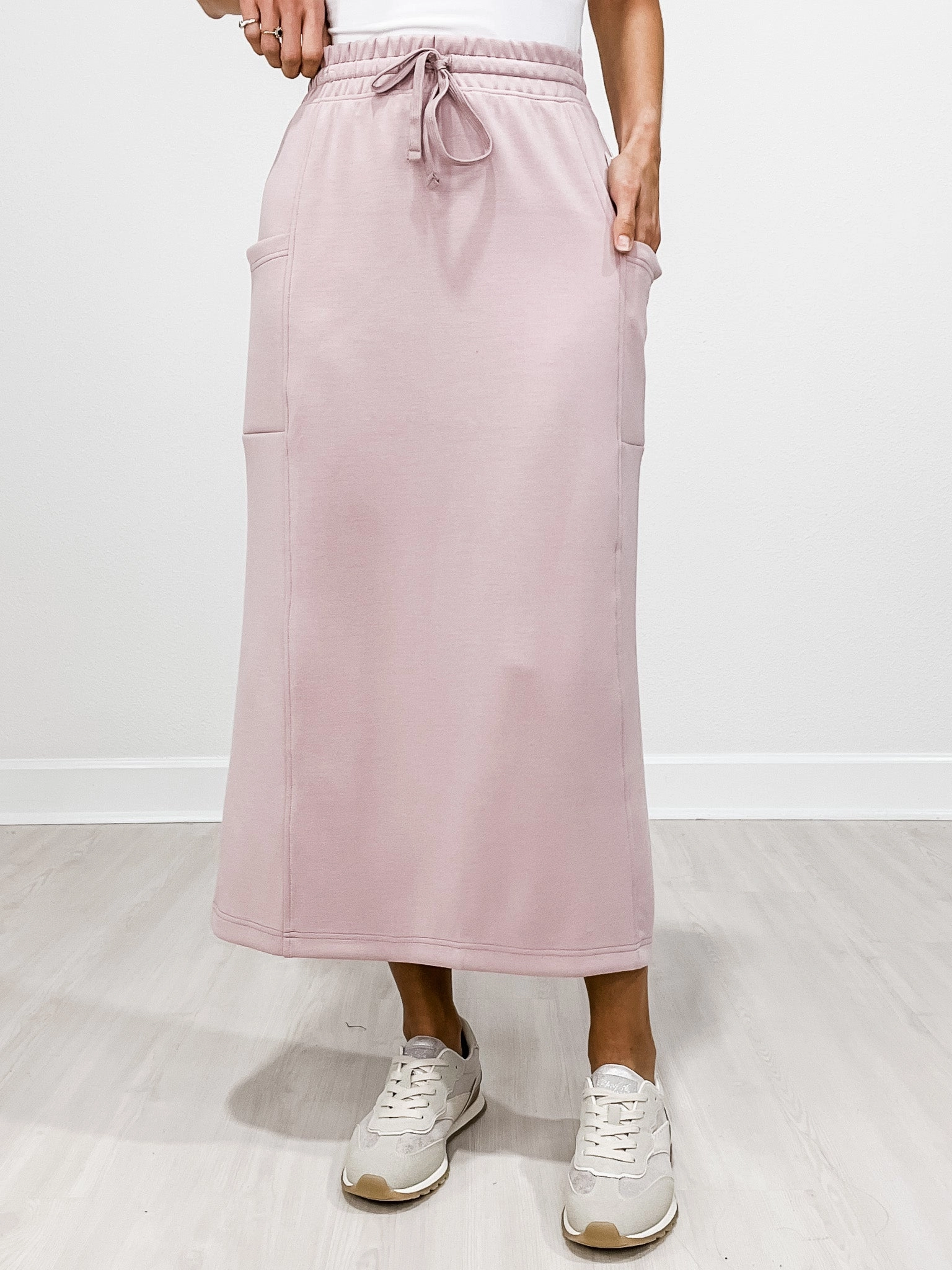 Modal Scuba Long Skirt with Drawstring Waist GRP A ReflectiveTrim