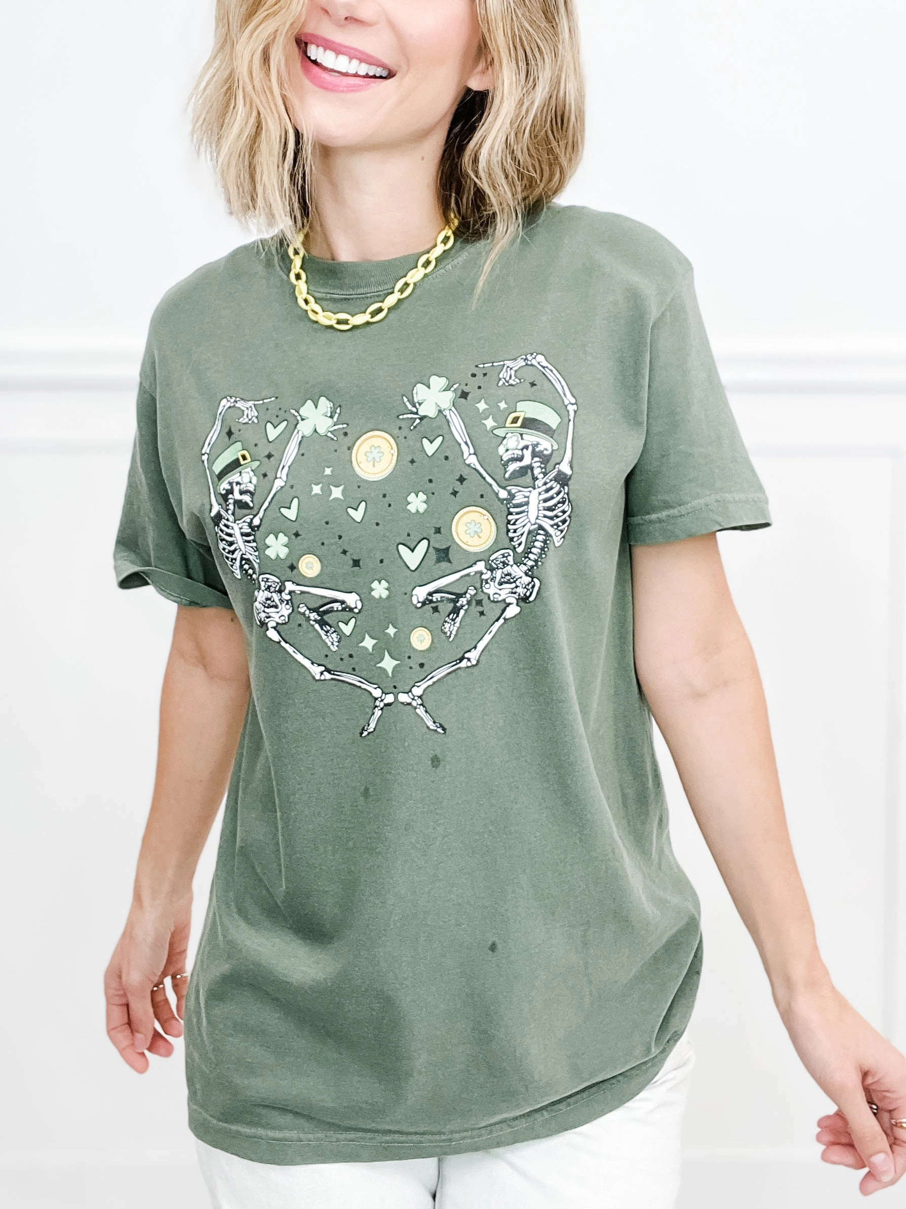 Low Impact Manufacturing Dancing Skeletons St Patrick's Day Graphic Tee