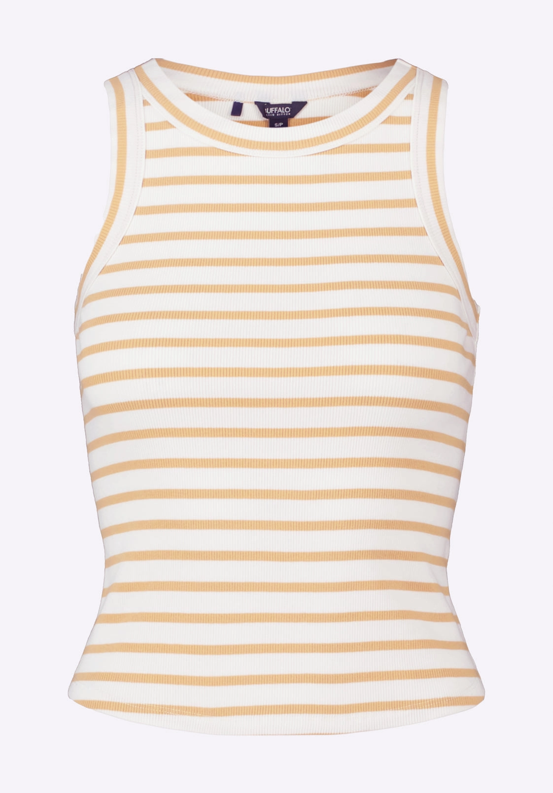 Regine Women's Ribbed Striped Tank Top, White & Beige - KT0175P Layered Collar Structure HiddenZipper