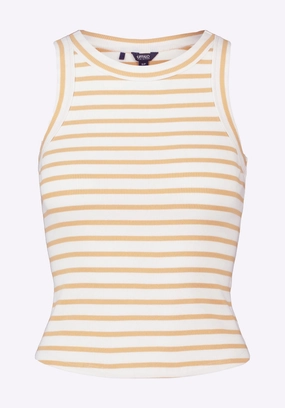 Layered Hem Reinforcement Recycled Polyester Blend Regine Women's Ribbed Striped Tank Top, White & Beige - KT0175P
