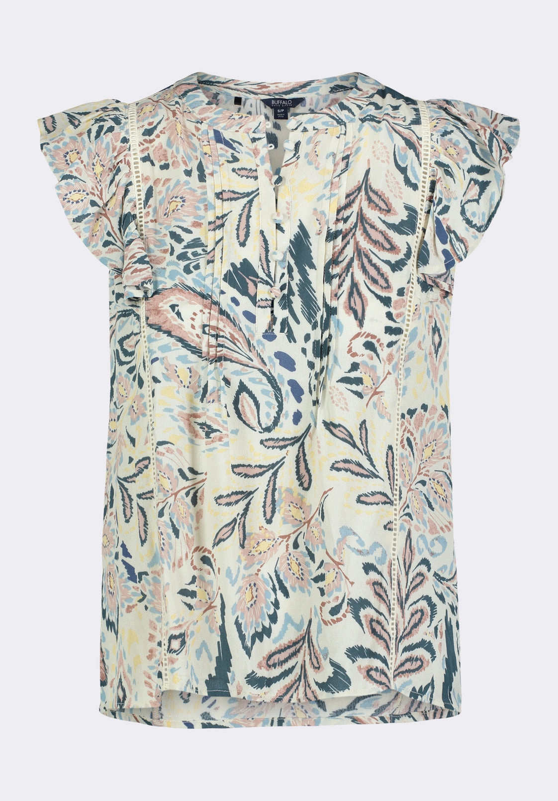 Sweat-Absorbing Tinlee Women's Sleeveless Floral Ruffle Blouse with Pintuck Details, Paisley - WT0175P