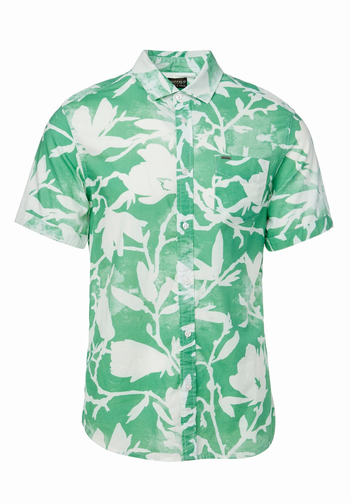 Smooth Stitch Pattern Susara Men's Collared Short Sleeves Printed Shirt, Green - BM23963