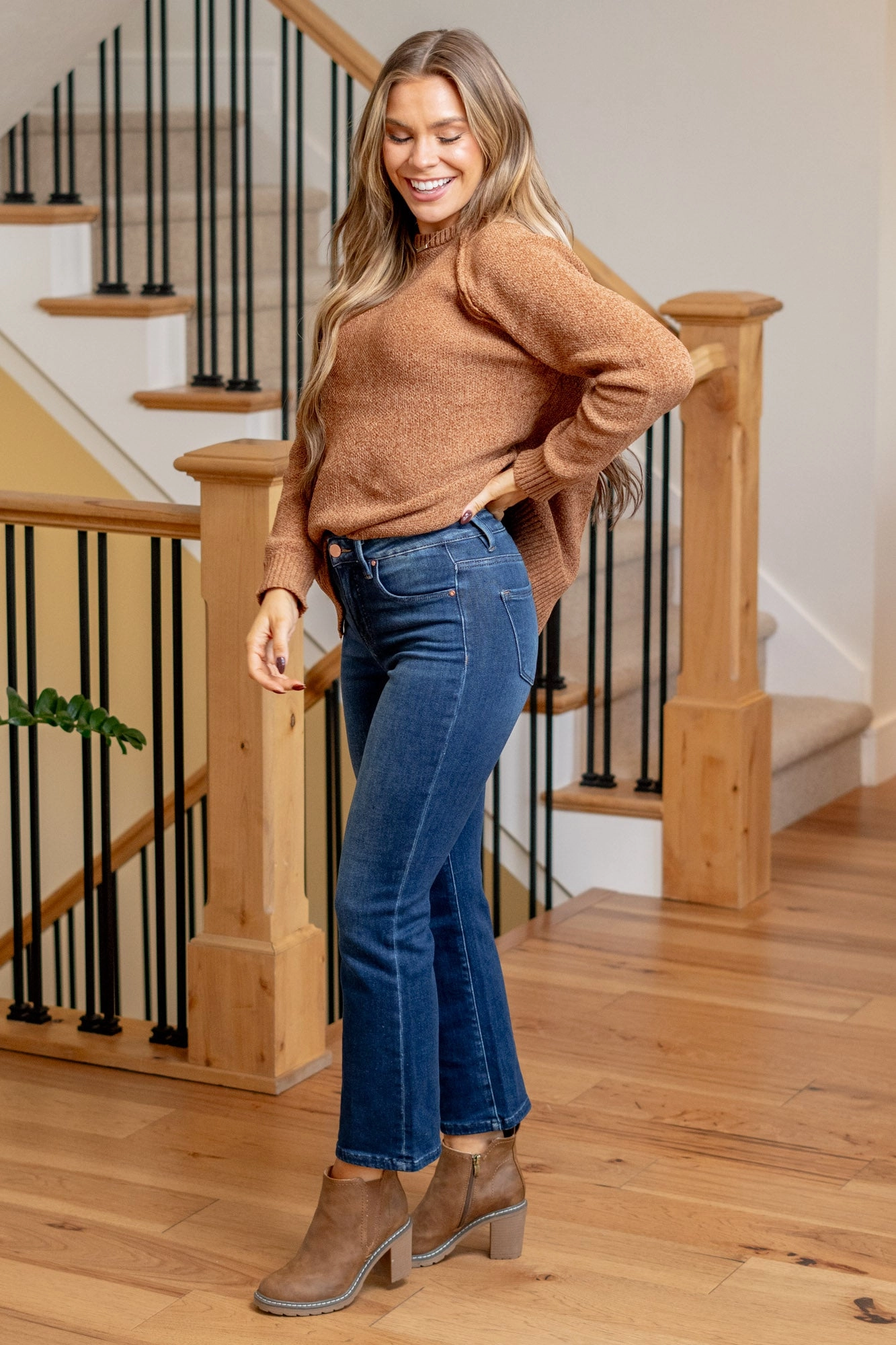 Sunday Morning Tummy Control Top High Rise Boot Cut Regular & Plus Sizes Effortless Look Wrinkle Free Fabric Treatment