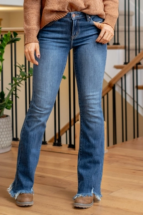 Blue Belle Dreams Mid Rise Frayed Hem Flare Regular & Plus Sizes Flex Look