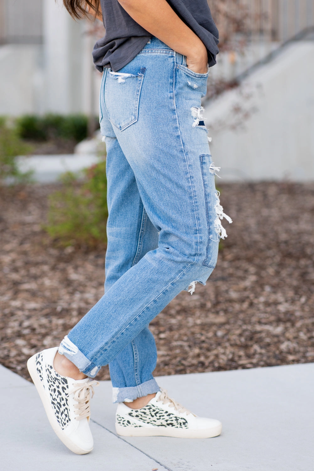 Cool Essential Low Impact Dye Luv Story Distressed Patch Boyfriends