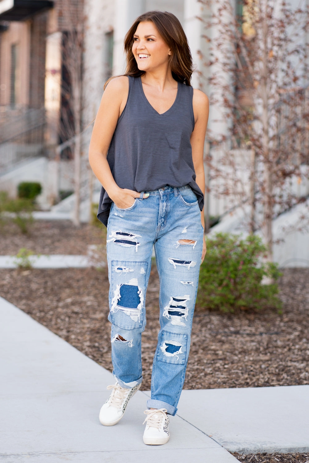 Luv Story Distressed Patch Boyfriends Effortless Clothing Minimalist Style Chill Outfit