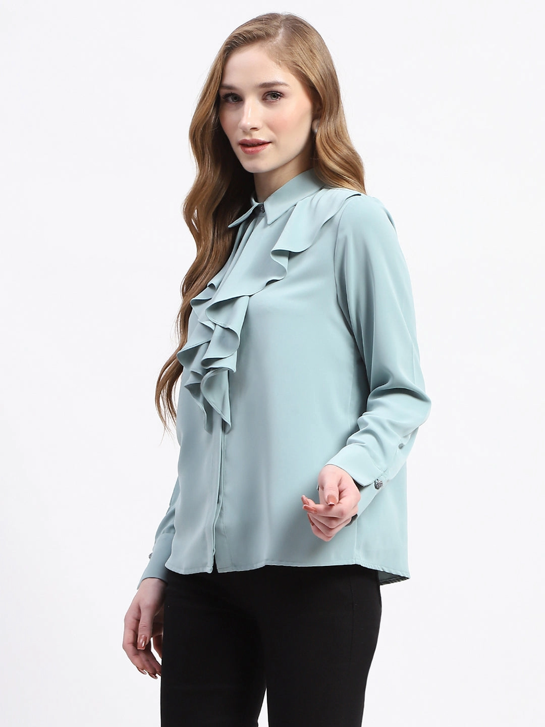 Madame Ruffle Collar Solid Grey Shirt Ethical production Non Irritating Seams