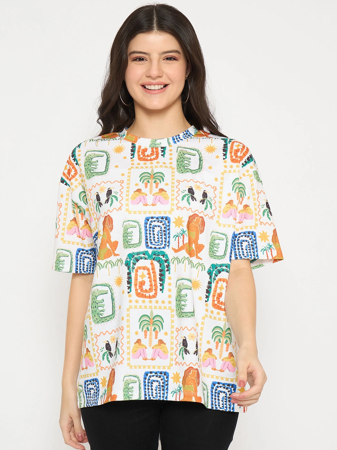 Thermochromic Color Shift Tech NonChafe Lining Madame All Over Graphic Print White T-shirt