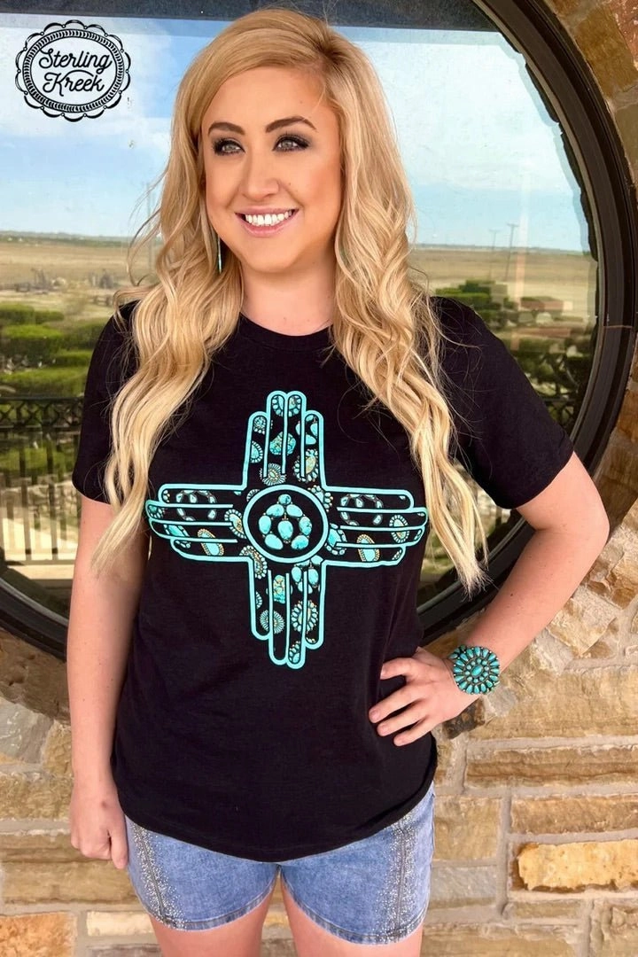 New Mexico In Turquoise Tee Wrinkle Resistant Weave ErgonomicShape