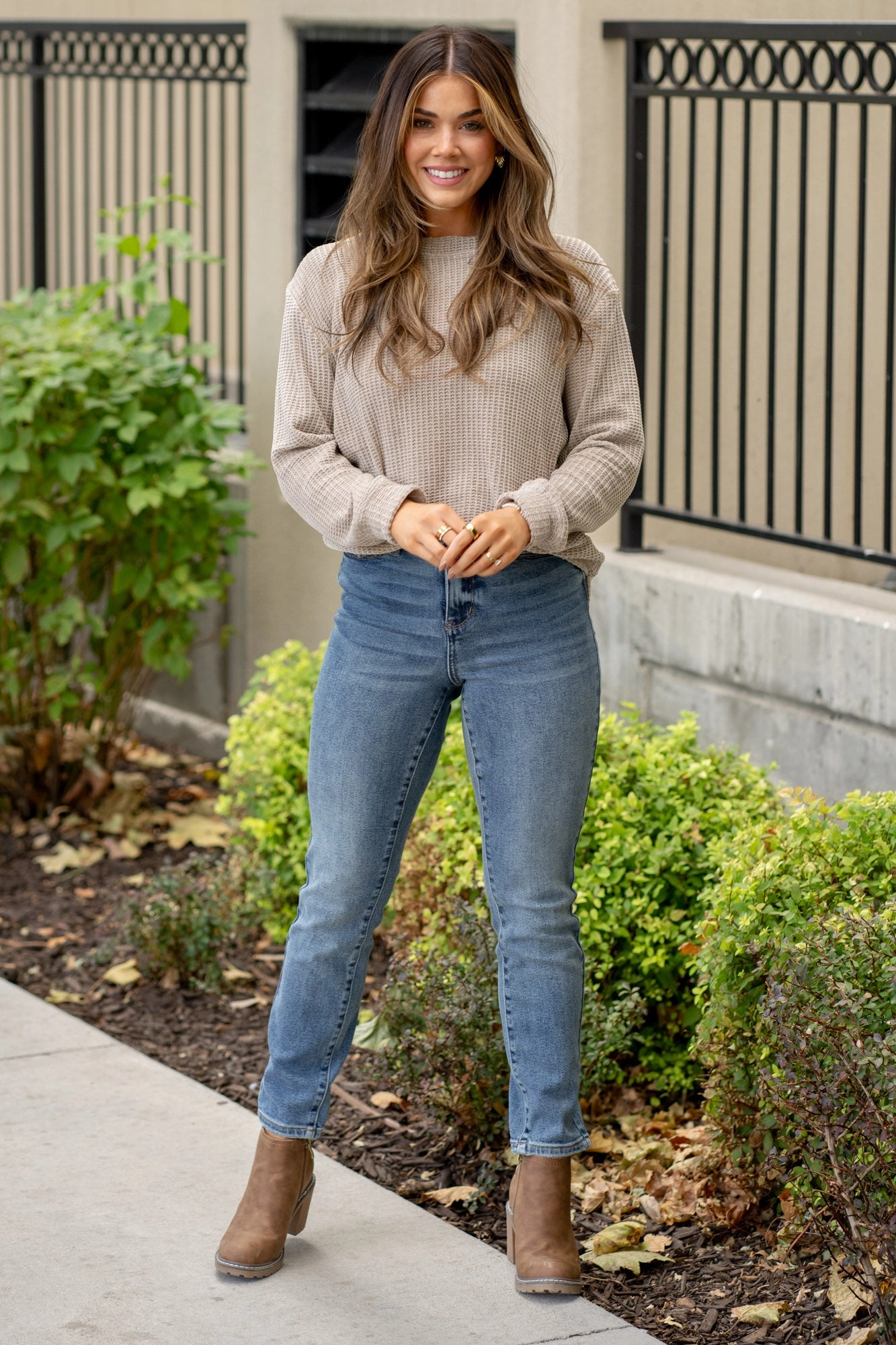 Plaid Patch High Rise Straight Leg Regular & Plus Sizes Functional Waist