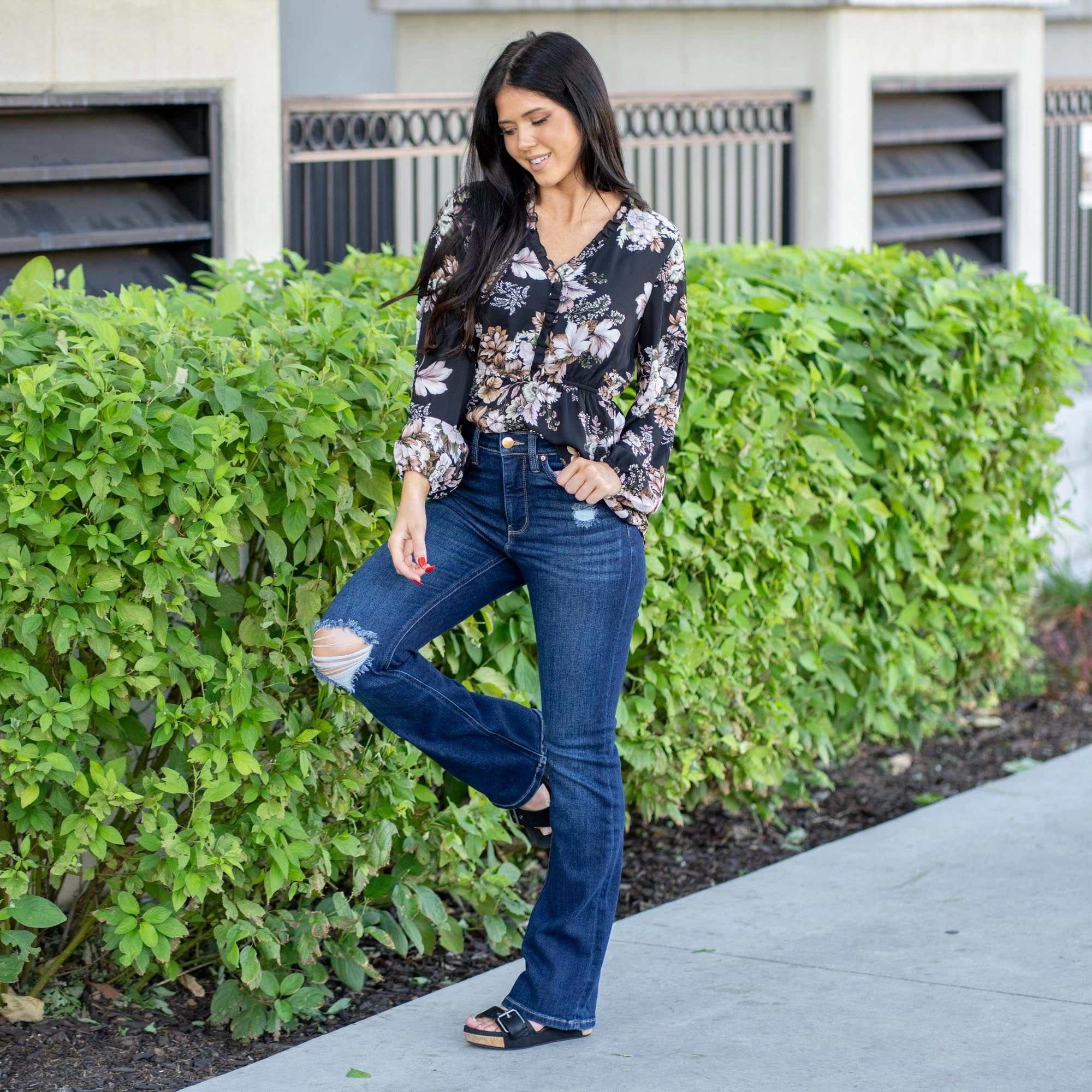 RFM Mia High Rise Bootcut Distressed Jeans Dark Blue Lightwear Option