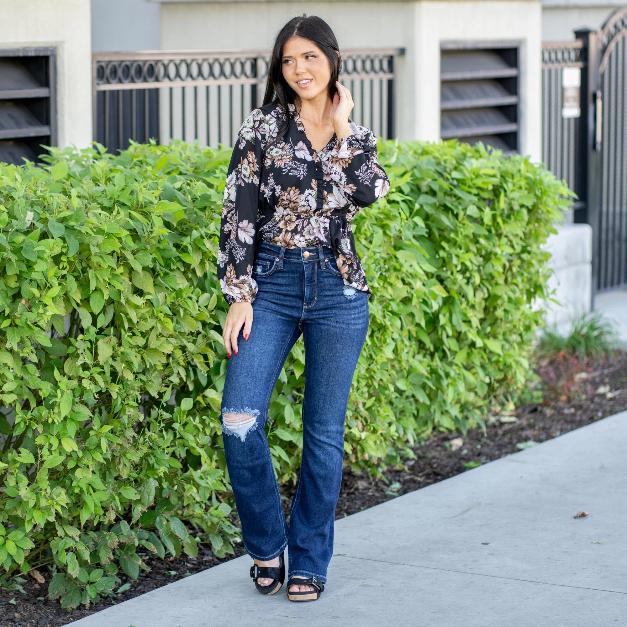 Chill Attire RFM Mia High Rise Bootcut Distressed Jeans Dark Blue